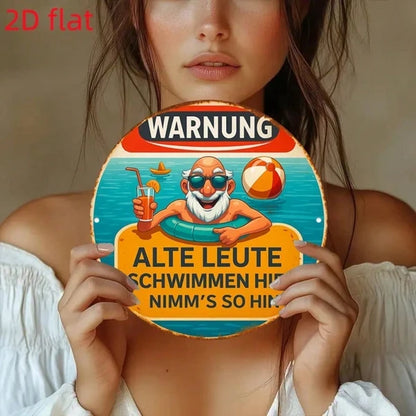 Vintage Swimming For Seniors Pool Warning Sign 8x8 Inch 2D Flat Round Plaque Decor For Pool Bathroom Changing Room - view 2