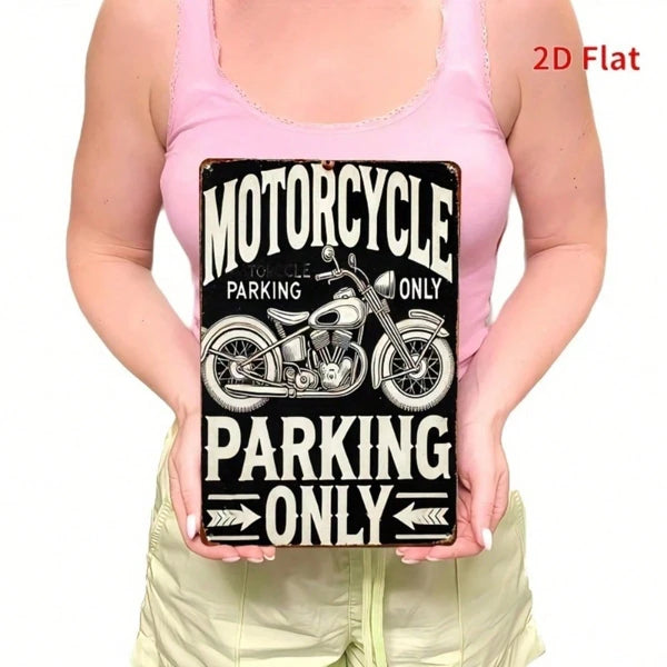 Classic Vintage Motorcycle Parking Sign 8x12 Inch Waterproof Rust Resistant 2D Flat Iron Metal Wall Decor For Home Bar - view 3