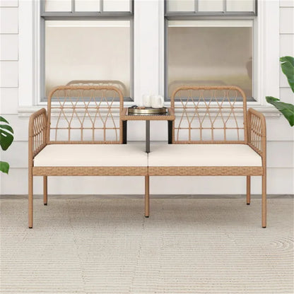 2-Person Outdoor PE Rattan Loveseat With Tempered Glass Coffee Table, 800 LBS Seat Capacity For Patio & Garden - view 6