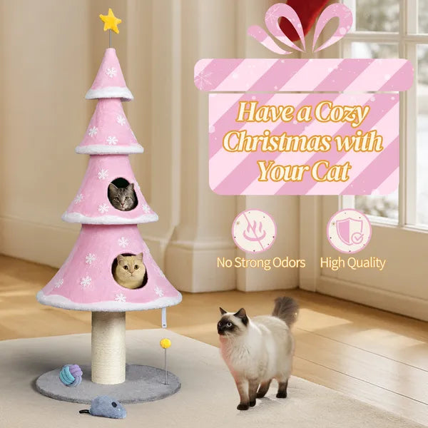 59in Large Tall Christmas Tree Cat Tower With 2 Cat Condos & Scratching Post - view 3