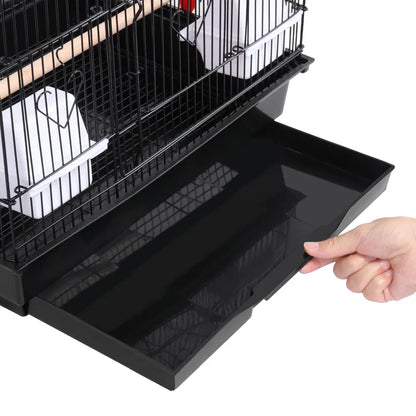 39" H Metal Bird Cage Large Roof Top Huge House for Small Birds, Black - view 3