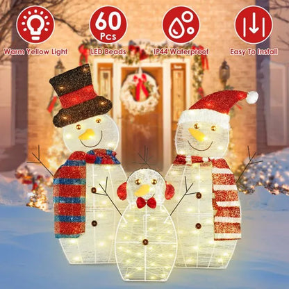 3-Piece 2D Outdoor Snowman Christmas Decorations Yard, 30 Inch Pre Lit Snowman Family With Led Lights Outside Indoor - view 2