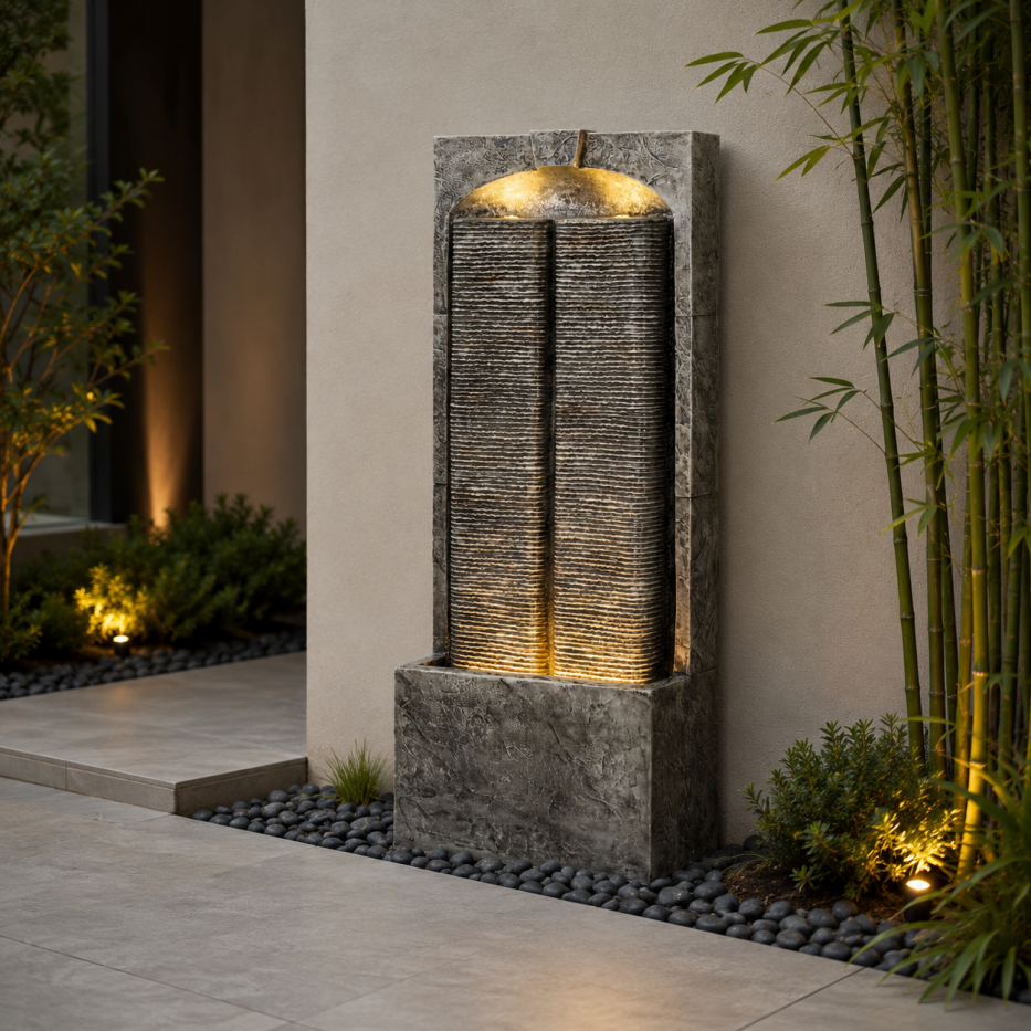 Outdoor Water Fountain Cascading LED Lights 39inch H, Resin Fiberglass With Quiet Pump