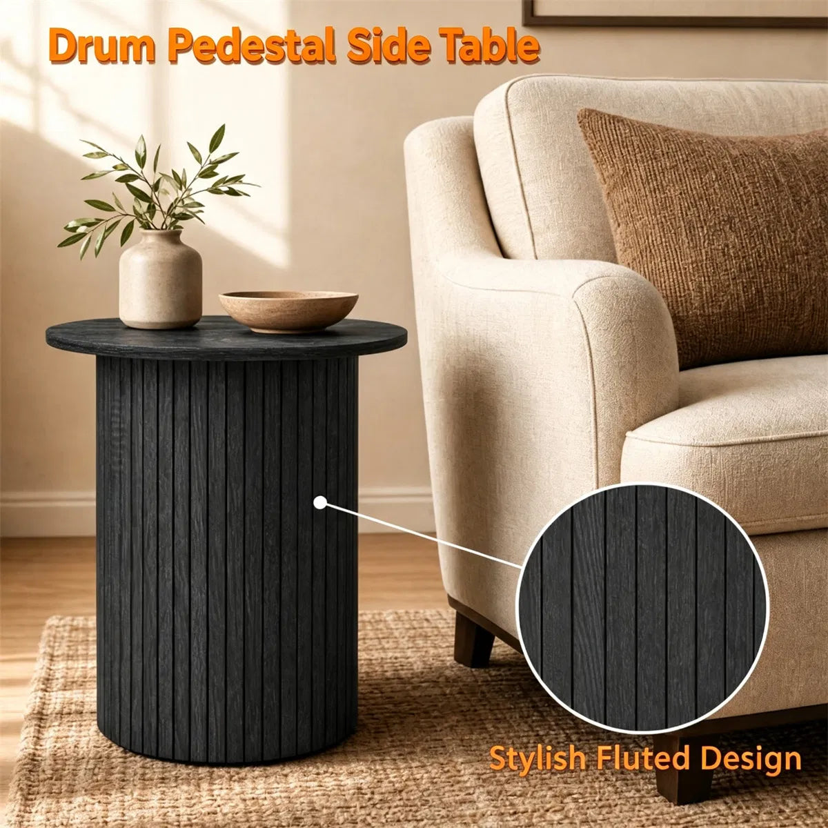 Minimalist Round Pedestal Side Table, Space-Saving Stable Nightstand with Rounded Edges & Anti-Slip Pads - view 8