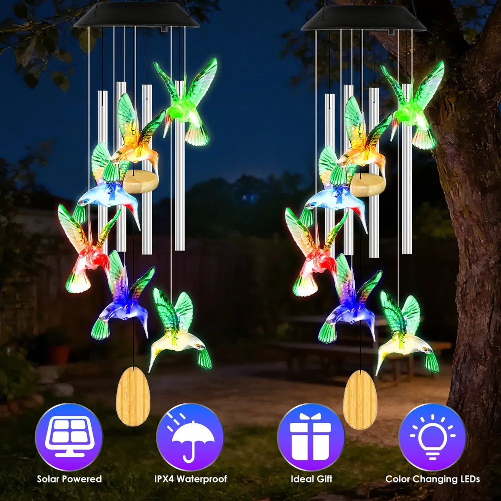 1Pc - 2Pcs Options - Solar Hummingbird Wind Chime With Aluminum Tubes 7 Color Changing Wind Chime For Outside IPX4 - view 4