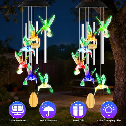 1Pc - 2Pcs Options - Solar Hummingbird Wind Chime With Aluminum Tubes 7 Color Changing Wind Chime For Outside IPX4 - view 4