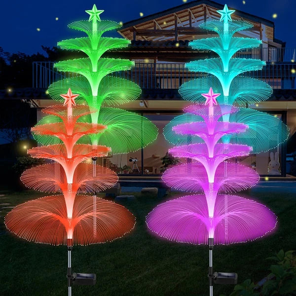 Solar Garden Lights, 4 Pack Solar Star Jellyfish Lights 7 Color Changing Fiber Optic Light Gardening Gifts For Mom