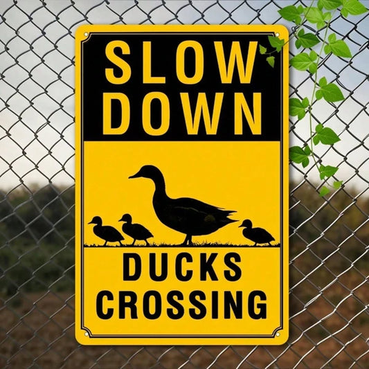 Vintage | Slow Down Ducks Crossing 1PC Metal Tin Sign 8 x 12In 20 x 30CM 2D Flat Wall Plaque Waterproof Rustproof Easy