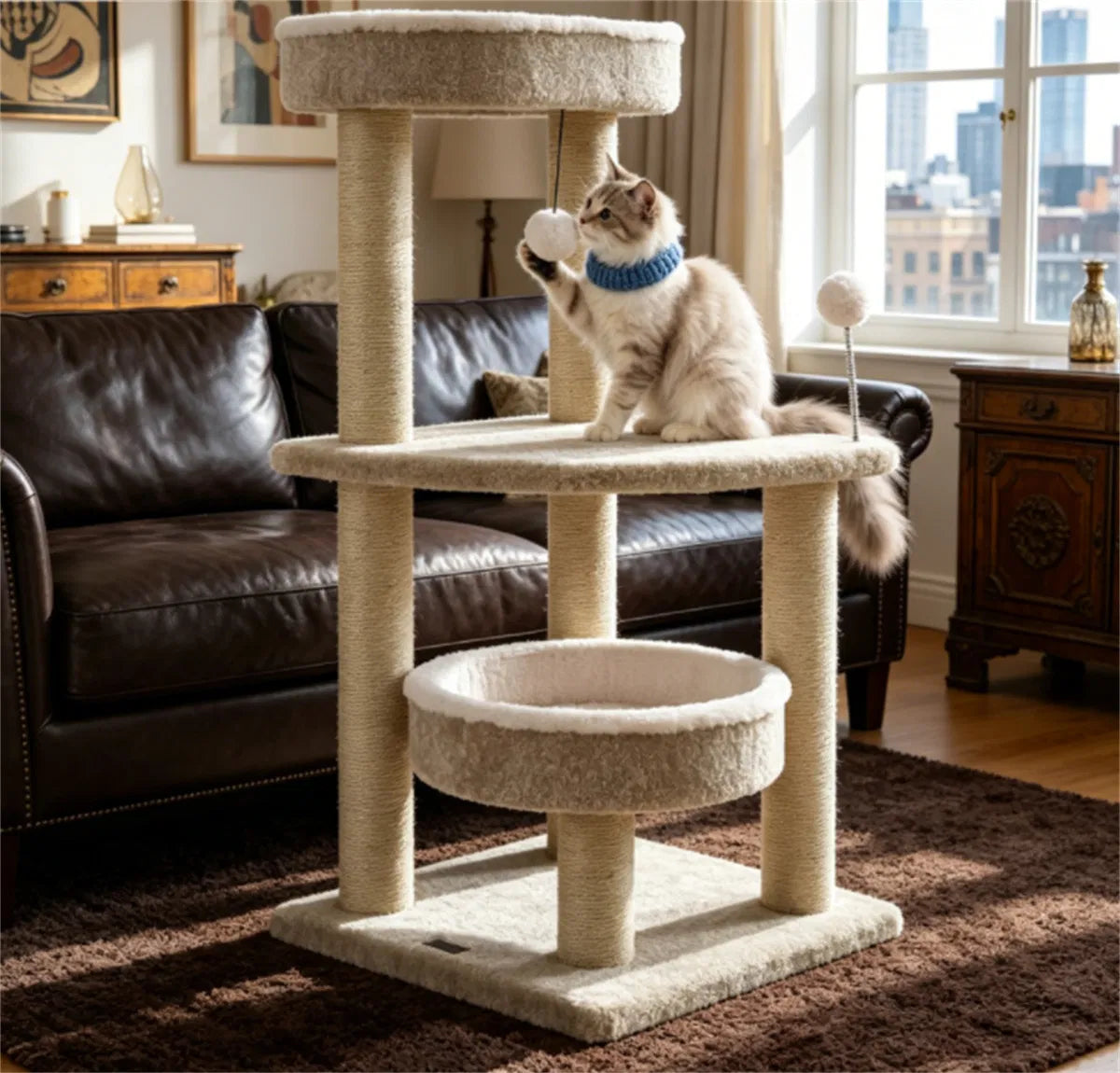 36" Compact SpaceSaving Cat Activity Center, HeavyDuty Stable Cat Climbing Furniture with Plush Rest Areas & Pompom Toy - view 2