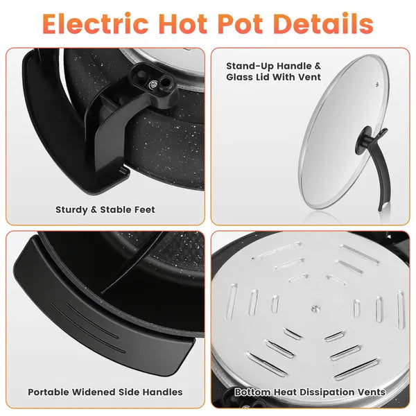 6L Large Capacity Electric Hot Pot With Divider, 5 Gear Adjustable Temperature Non-Stick Electric Cooker - view 6