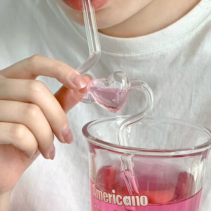 Love Heart Glass Straw Reusable High Borosilicate Glass Drinking Straws Bubble Tea Straws For Cocktails Bar Accessories