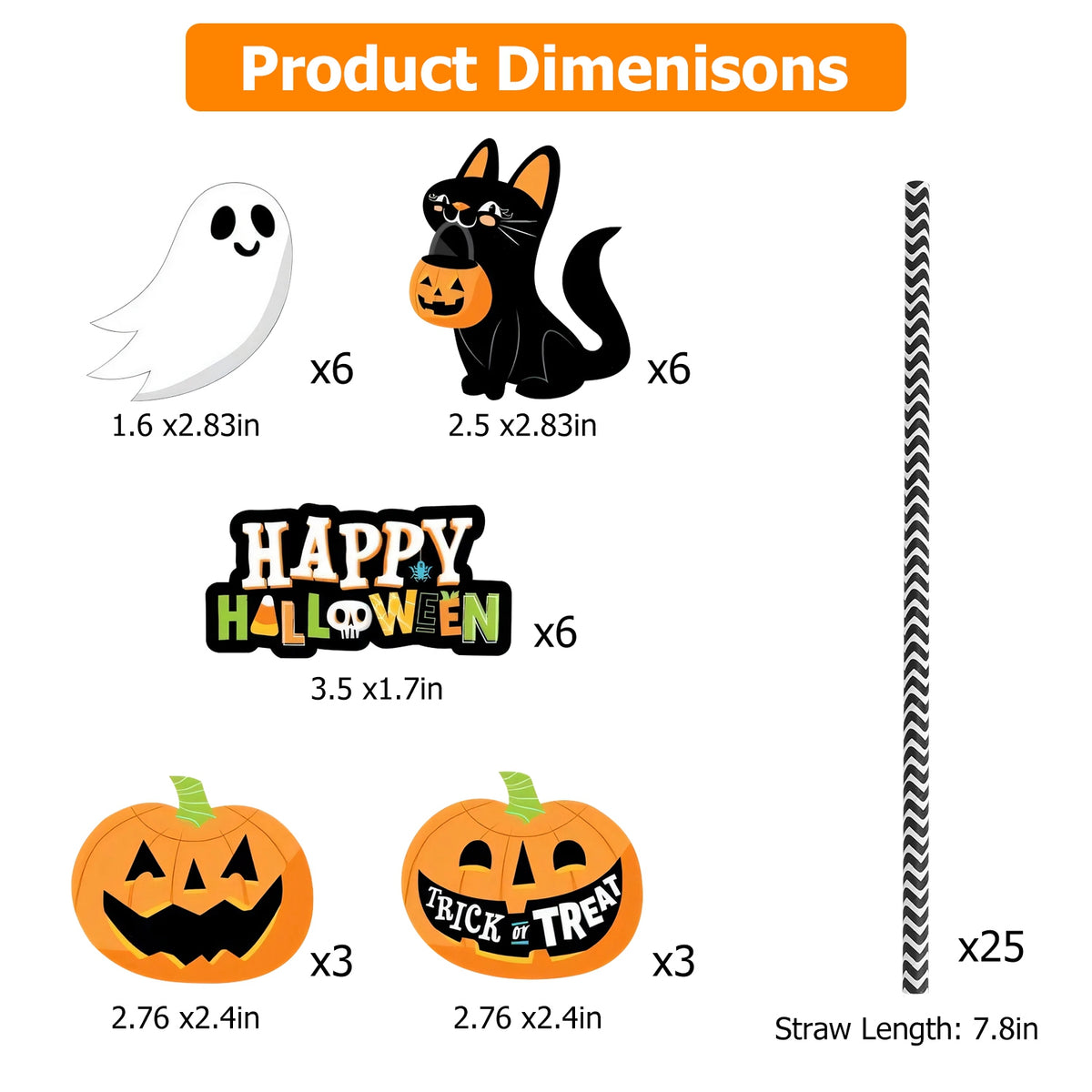 Set Of 25Pcs Halloween Party Striped Decorative Straws Disposable Drinking Straws Paper Straw Decor Happy Halloween - view 6