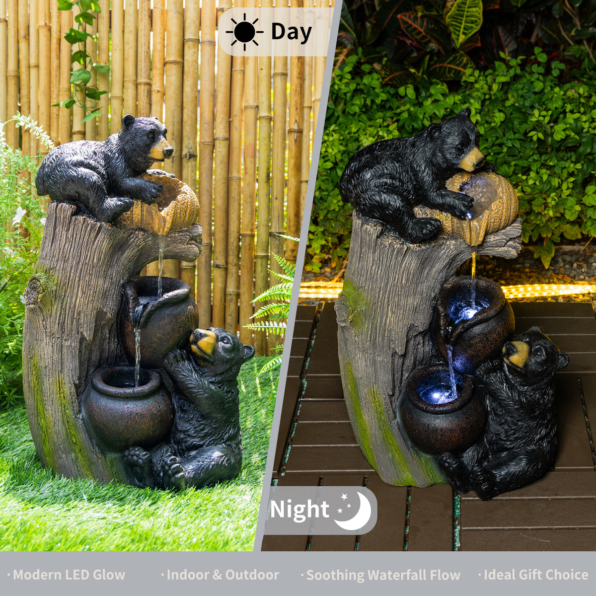 Bear Outdoor Water Fountain With LED Lights Cascading Fountains Outdoor For Patio Yard Balcony 23.62inch Garden - view 4