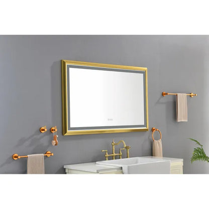 48x30 Inch LED Frontlit Bathroom Mirror with Metal Frame, Wall Mounted Vanity Mirror with Smart Touch Button, Anti-Fog - view 2