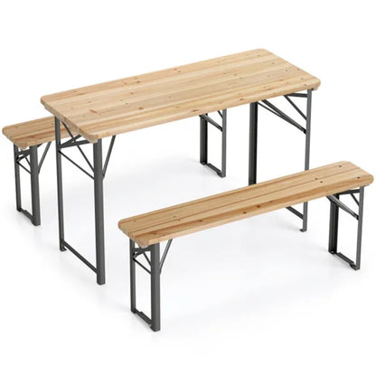 47" Foldable Picnic Table With 2 Benches, Solid Fir Wood Outdoor Dining Set With Sturdy Metal Frame For Patio Garden - view 5