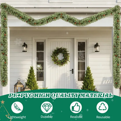 2 Pack 9FT Pre-lit Snow Flocked Christmas Garland, Lighted Artificial Xmas Garland With 200 Warm Lights And 440 Tips - view 5