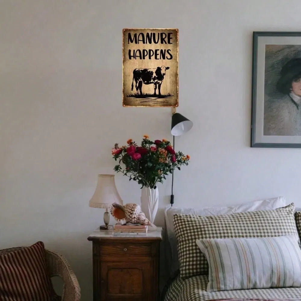 Funny Manure Happens Cow Metal Sign, Tin Wall Art, Plaque Decor For Home Bar 8x12in MetikTok, MetikTok - view 6