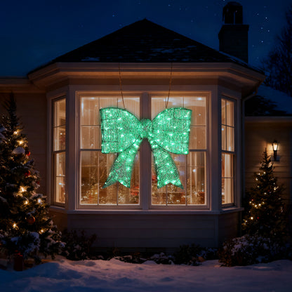 Pre-lit Outdoor Giant Bowknot Christmas Decoration, Lighted Metal Frame With 124 Green LED Lights - view 6