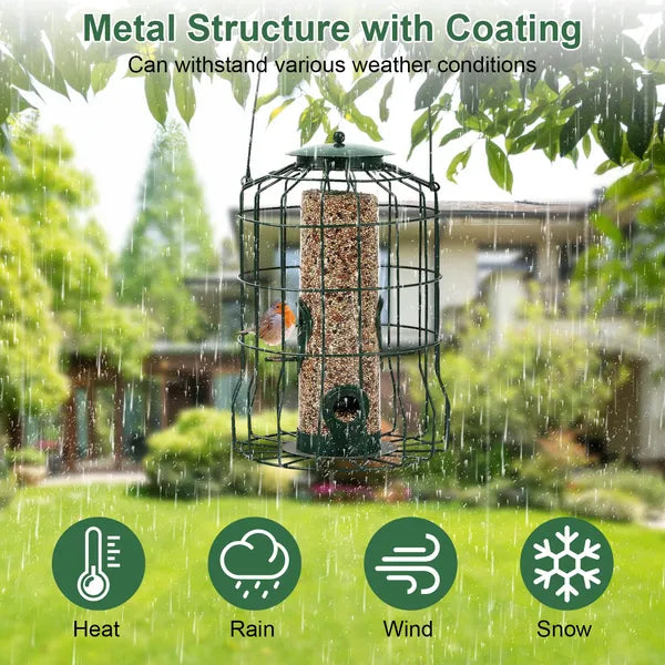 Outdoor Wild Bird Feeder Squirrel-Proof Chew-Proof Metal Hanging Seed Feeder With 4 Feeding Ports For Small Songbirds - view 3