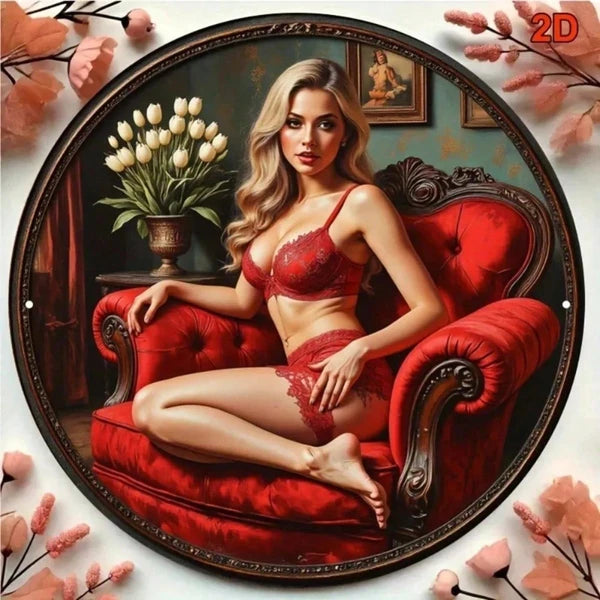 Vintage Red Woman Silhouette Aluminum Tin Metal Sign 8x8 Inch Retro Wall Decor Classic Artwork Home Kitchen Bar Cafe