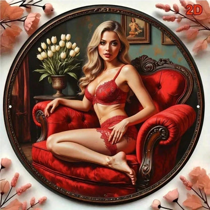 Vintage Red Woman Silhouette Aluminum Tin Metal Sign 8x8 Inch Retro Wall Decor Classic Artwork Home Kitchen Bar Cafe