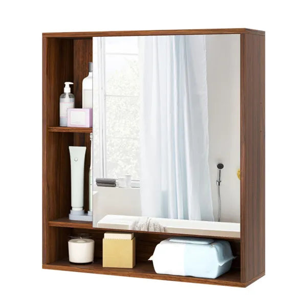 2 In 1 Mirrored Bathroom Wall Cabinet, Space-Saving Medicine Cabinet With Hidden Storage & Shelves - Walnut - view 2