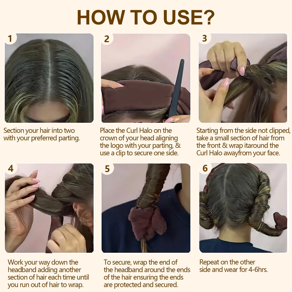 Satin Heatless Hair Curler, Lazy Natural Soft Wave DIY Heatless Curls For Sleep In Overnight, For All Hair Types - Brown - view 6
