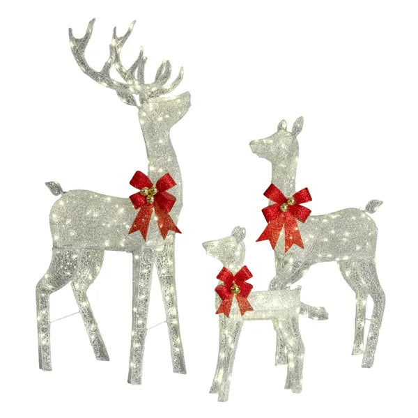 3-Piece Lighted Christmas Reindeer Family Set Outdoor Decorations, Weather Proof Sparkling Deer Family Set Of