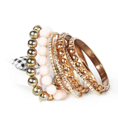 7-Piece Retro Burnished Gold Inlaid Rhinestones Bangle Bracelet Set - view 5