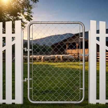 32 x 46 in Adjustable Chain Link Fence Gate, Fits 2-4 ft (W) x 4 ft (H) Openings, for Garden & Farm, Posts Not Included