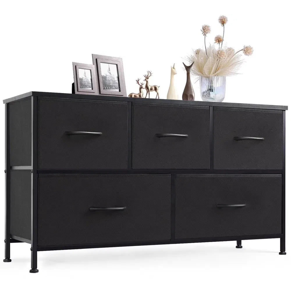 Dresser 5 FabricStorageDrawer Dresser, TV Stand, Chest of Drawers for Bedroom, Closet, Entryway, Living Room, Black