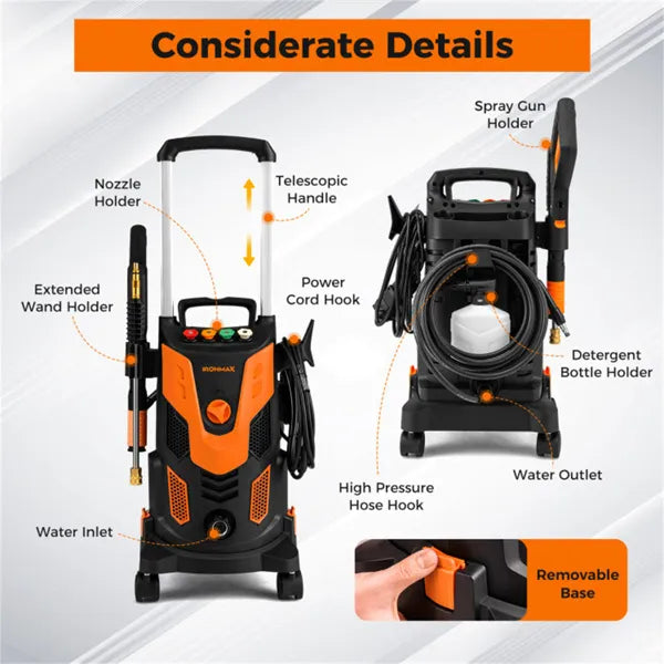 Orange Black 2300 PSI Electric Pressure Washer With 4 Quick-Connect Nozzles & Soap Bottle - view 3