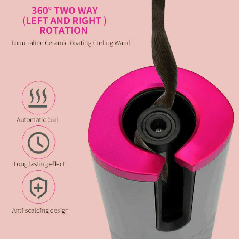Hair Curler LCD Cordless Auto Rotating Waver Curling Iron Ceramic Wireless USA - view 5