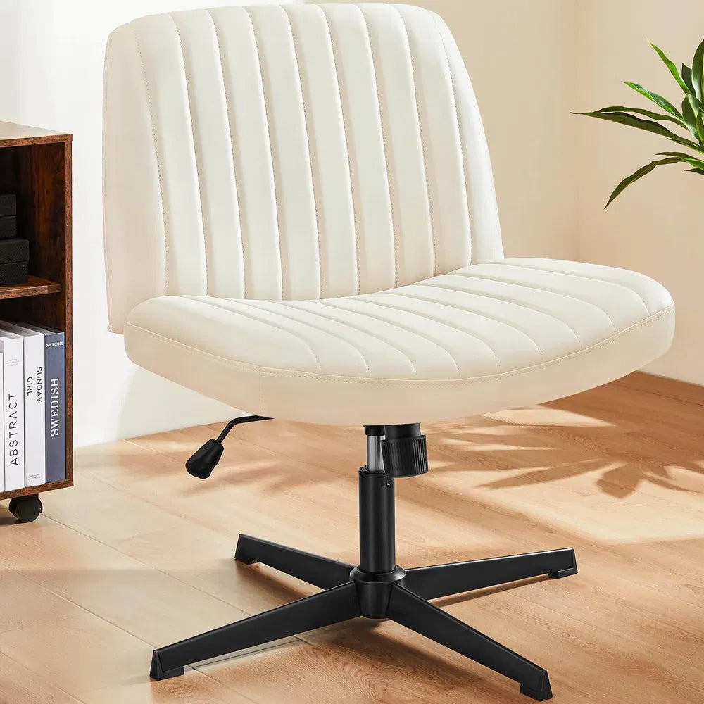 Cross Legged Office Living Room Rocking Gaming Chair Armless Wide Desk Adjustable Swivel Fabric Task Vanity Home Office - view 3