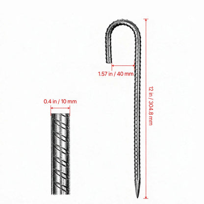 16-Pack 12" Rebar Stakes, Heavy-Duty Galvanized Steel J-Hook Ground Anchors for Fencing, Gardening & Tents - view 3