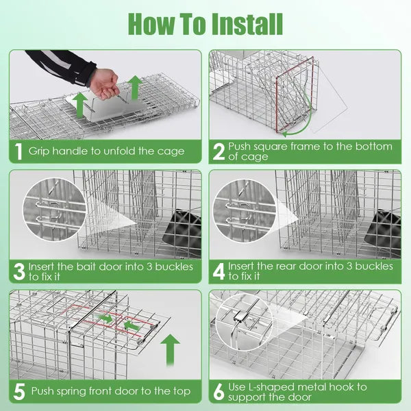 31x12x11' Heavy Duty Folding Live Animal Trap Cage Cover And Gloves Available - view 4