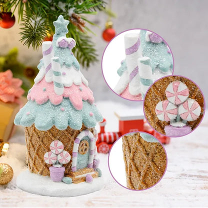 Gingerbread House Decorations, Pastel Pink Gingerbread Christmas Decor - view 2