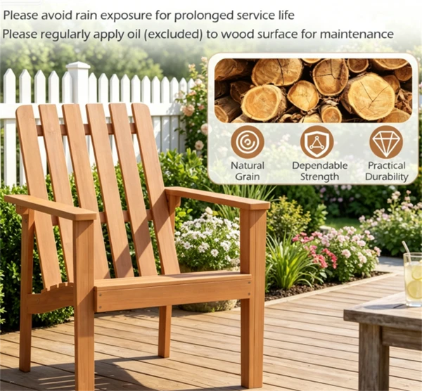 Natural Finish Acacia Wood Adirondack Chair, Ergonomic Backrest & Extra Armrests Heavy Duty Outdoor Lounge Chair - view 4