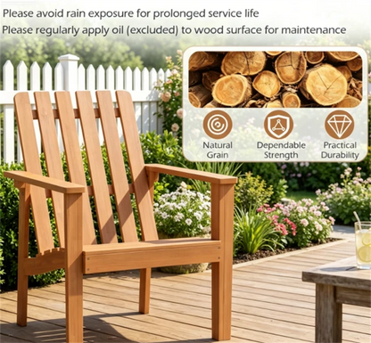 Natural Finish Acacia Wood Adirondack Chair, Ergonomic Backrest & Extra Armrests Heavy Duty Outdoor Lounge Chair - view 4