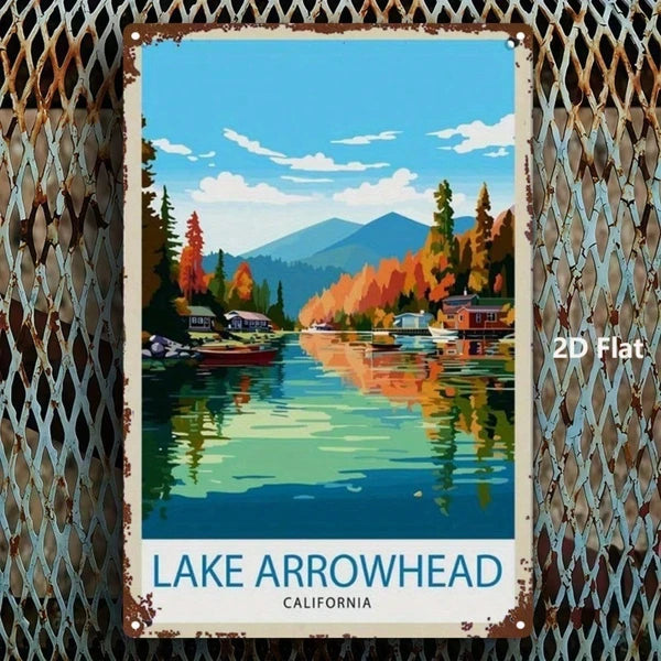 1pc Arrowhead Lake California Autumn Scenery Metal Sign, Retro Distressed Vintage Wall Art For Home Bar Garage Cafe - view 3