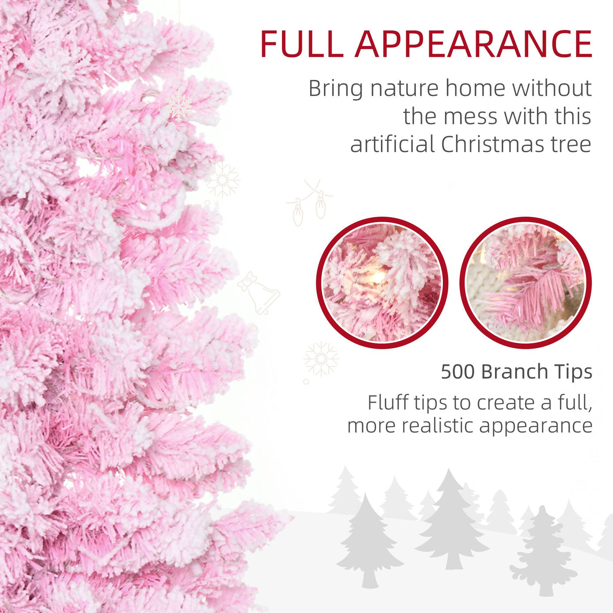 6 Foot Prelit Snow Flocked Artificial Christmas Tree With Pencil Shape, 500 Pine Realistic Branches - view 3