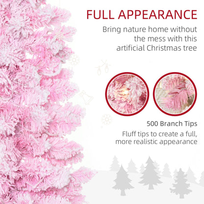 6 Foot Prelit Snow Flocked Artificial Christmas Tree With Pencil Shape, 500 Pine Realistic Branches - view 3