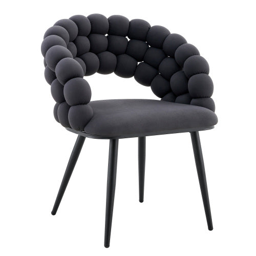 Set Of 2 Gray Puffy Bubble Chair Ball Chain Chair Velvet Dining Chairs With Black Legs