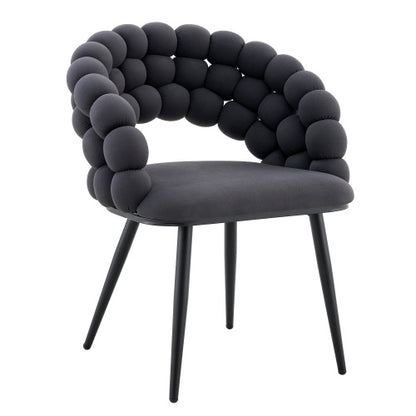 Set Of 2 Gray Puffy Bubble Chair Ball Chain Chair Velvet Dining Chairs With Black Legs