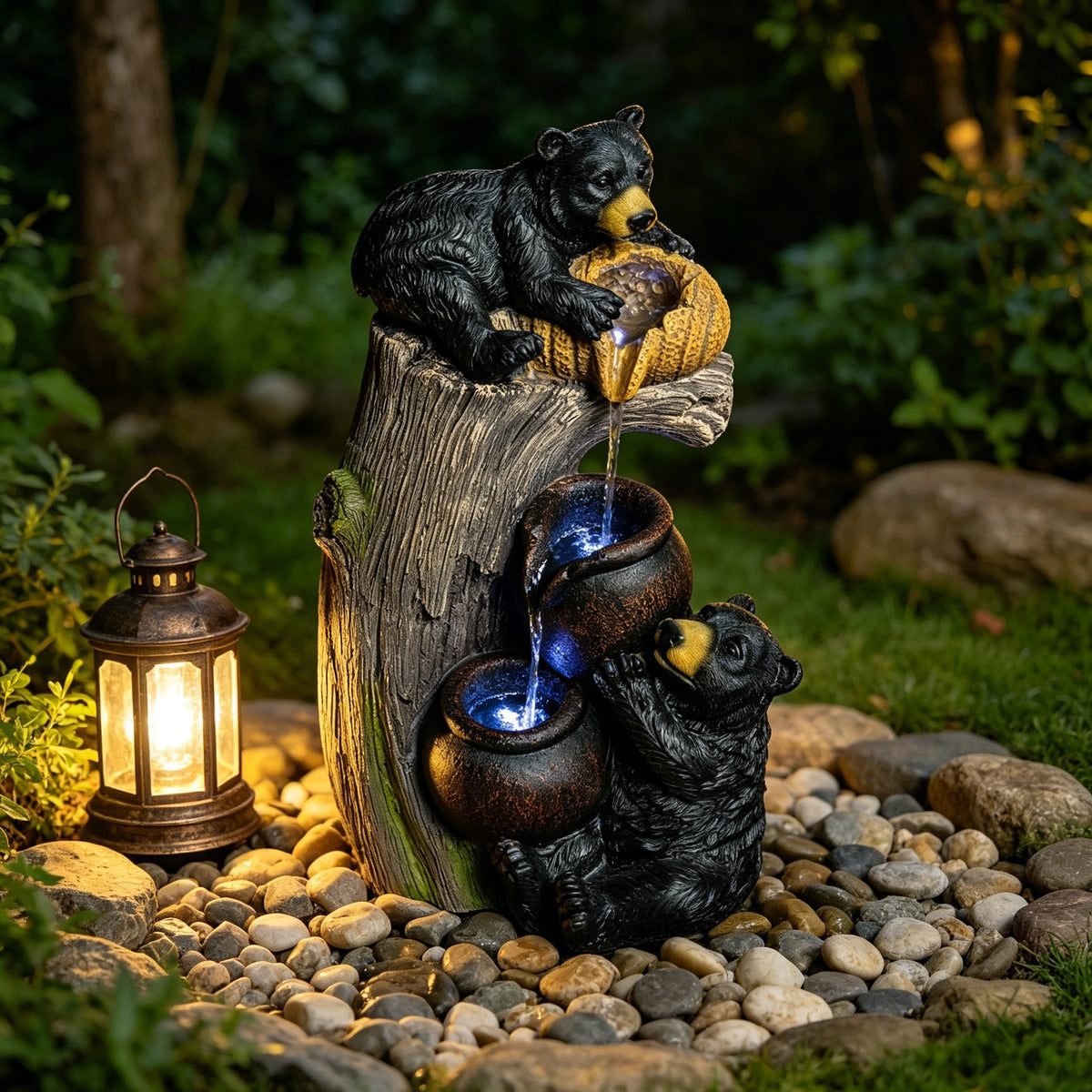 Bear Outdoor Water Fountain With LED Lights Cascading Fountains Outdoor For Patio Yard Balcony 23.62inch Garden