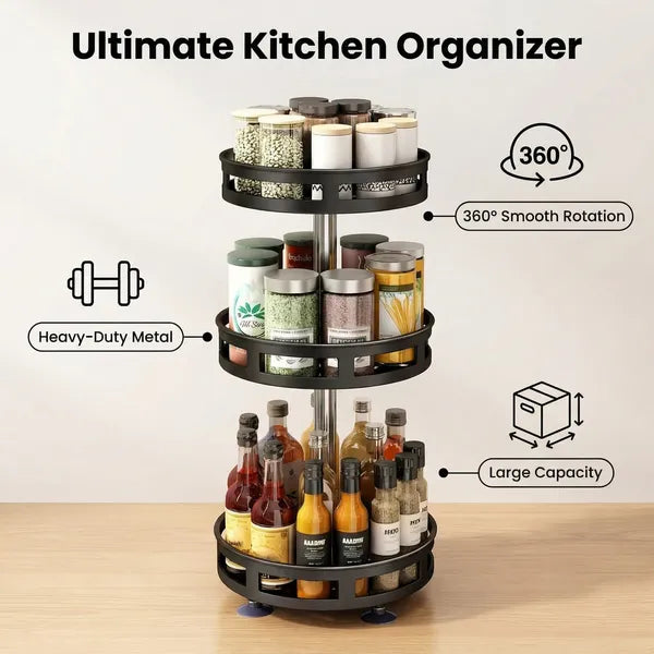 3-Tier Rotating Spice Rack Organizer – Carbon Steel 360° Metal Turntable - view 2