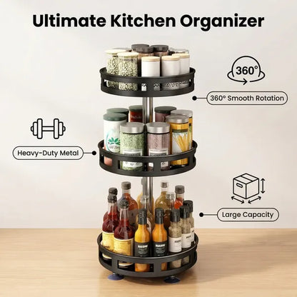 3-Tier Rotating Spice Rack Organizer – Carbon Steel 360° Metal Turntable - view 2