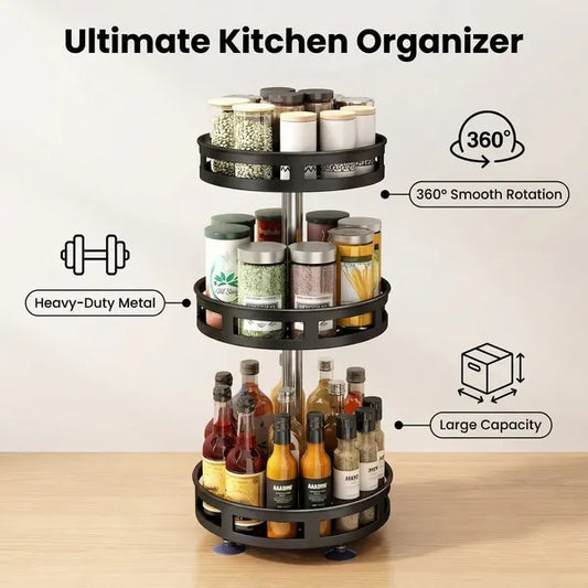3-Tier Rotating Spice Rack Organizer – Carbon Steel 360° Metal Turntable - view 2
