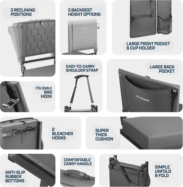 Alpcour Folding Reclining Stadium Seat With Back Support For Bleachers - view 3