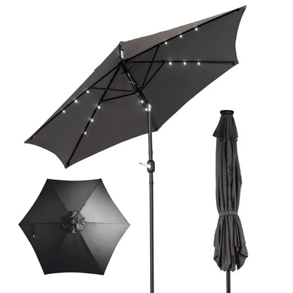 9ft Solar LED Patio Umbrella With Push Button Tilt & Crank, 6 Ribs Waterproof Polyester Outdoor Market Table Umbrella - view 2